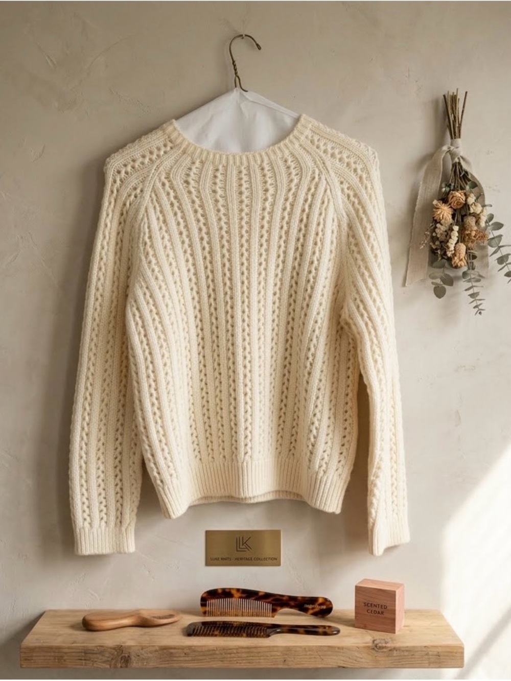 LOFT Cream Cable Knit Crewneck Sweater